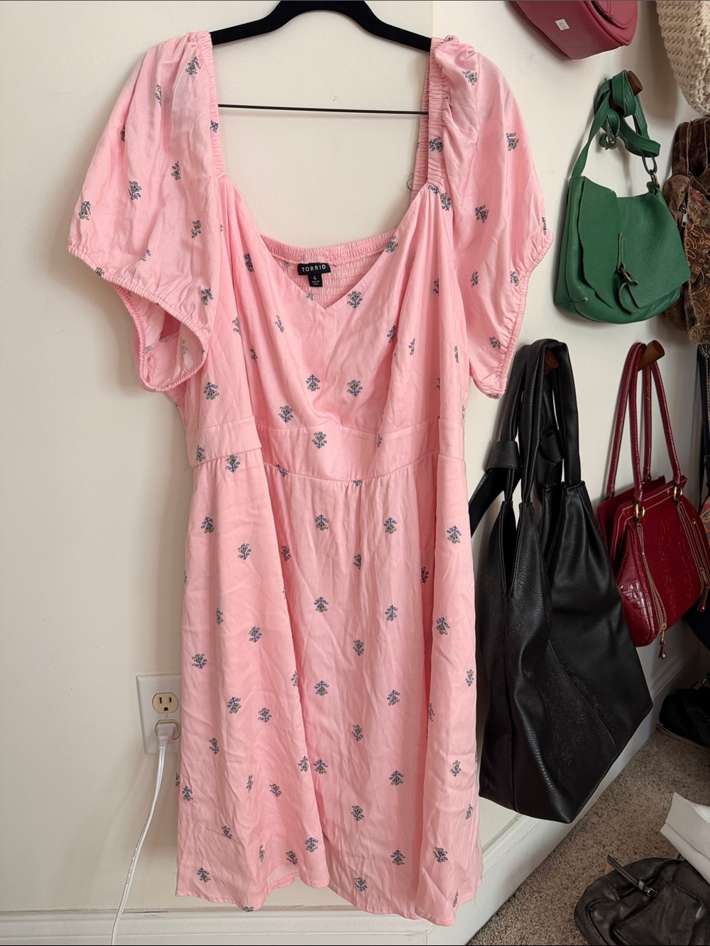 Torrid Pink Block Print Smocked Back Puff Sleeve Midi Dress - Plus Size 4 / 4X